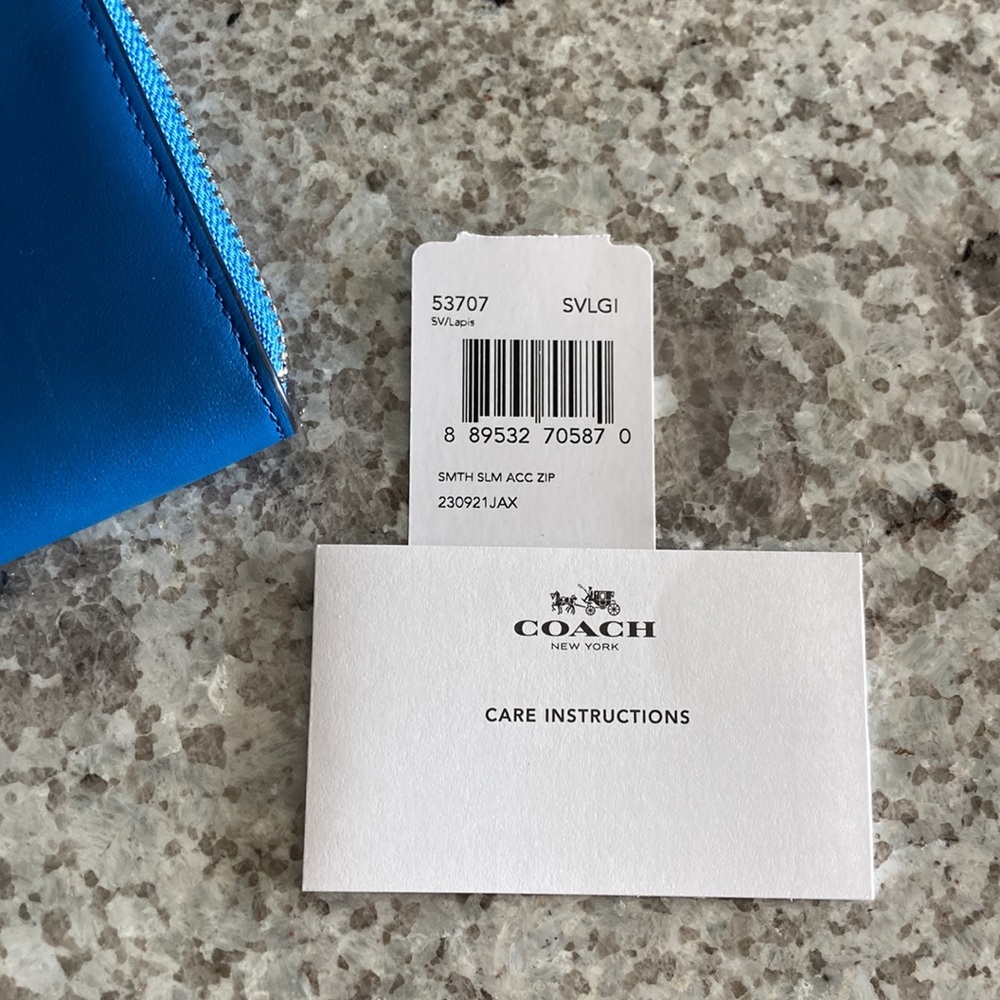 NWT COACH Accordion Zip Wallet Blue with Silver tone Accents - Picture 6 of 15